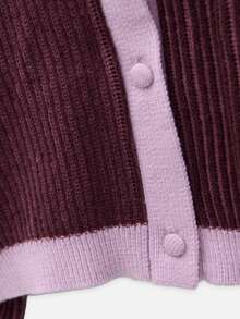 Nöista Ribbed Knit Cardigan In Burgundy With Purpple Contrast Trim, V-Neck, Button Front. Autumn Layering, College, Office, Chic, Cozy Fall. Winter Clothes.. - Rose Red - View 10