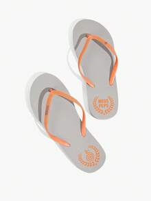 Grefit Women's Letter Print Casual Daily Vacation Beach Flat Flip Flops Beach Shoes - Grey - View 1