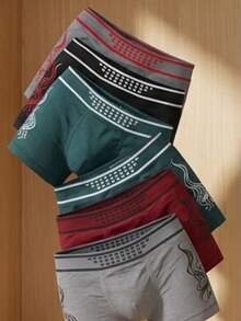 6 Pieces/Package And Comfortable Boxer Shorts With Lettering Print For Men - Multicolor I - View 3