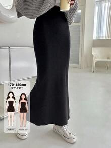 Dazy Tall Women's Long Elegant Back Slit Knit Skirt Fall - Black - View 1
