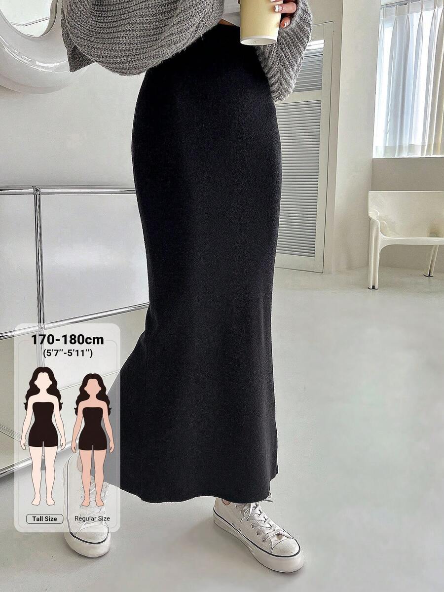 Dazy Tall Women's Long Elegant Back Slit Knit Skirt Fall - Black - View 1
