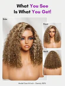 ALL READY WIG 7x5 Bye-Bye Slip 蕾絲蜂蜜金挑染豐盈捲髮波波頭假髮，預剪預漂預拔，免膠水即戴，輕鬆造型，100% 真人髮混色透明蕾絲，新手友善 - S4/27 - 查看 5