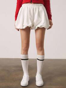SHEINNeu Women Elastic Waist Wide Leg Bloomers Shorts In Solid Color - White - View 3