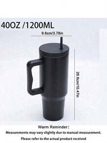 Gelas Isolasi 900/1200 ml dengan Pegangan dan Sedotan, Botol Air Stainless Steel 304 untuk Mobil - Hitam - View 3