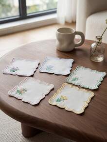 刺繡花卉耐熱墊、花卉隔熱杯墊、亞麻餐桌墊、咖啡杯裝飾墊 - 彩色 - 查看 7