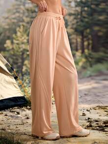 Exploreva Exploreva Women's Solid Color Drawstring Waist Loose Pockets Outdoor Sweatpants,Climb Outfit - Orange - View 4