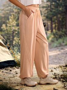 Exploreva Exploreva Women's Solid Color Drawstring Waist Loose Pockets Outdoor Sweatpants,Climb Outfit - Orange - View 8
