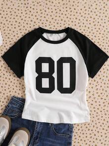 Teen Girls 3pcs Basic Printed T-Shirts For Teen Girls, Fresh Style With Spring, Casual, Outfit, Comfortable, Daily, Minimalist, Vacation - Black - View 3