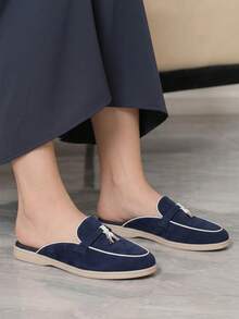 Sleekvia Women's Fashion Casual Blue Flat Versatile Round Toe Thick Sole Hollow Loafers, Suitable For Commuting, Party, Dating - Blue - View 4