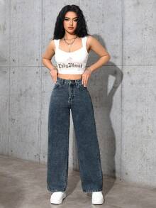 SHEIN ICON Women's Casual Versatile Denim Long Pants With Pockets And Buttons For Daily Wear - Royal Blue - View 3