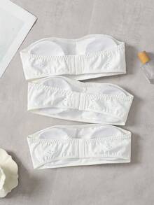 Girlism Teen Girl Teen Girls Bras And Bralettes, Spring/Summer New White Solid Color Knitted Texture Minimalist Comfortable With Padding Soft Skin-Friendly Bandeau Underwear, Suitable For All Seasons, Back To School - White - View 2
