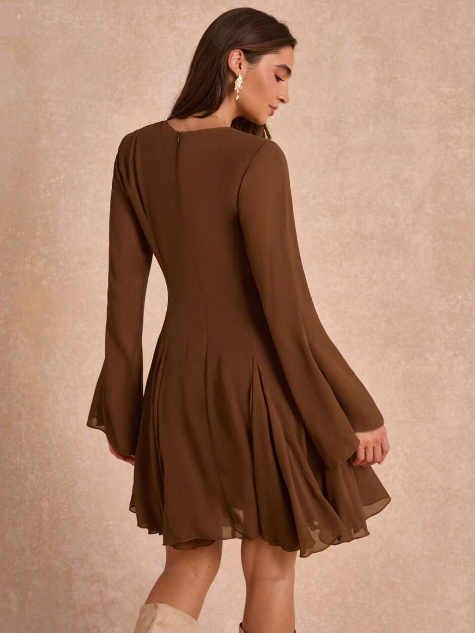 Enchnt Premium Pre-Fall Romantic Women's Elegant Brown Slimming Short Dress,Casual Dress,Festival Outfits,Homecoming,Party Dress,Work Outfits,New Year
