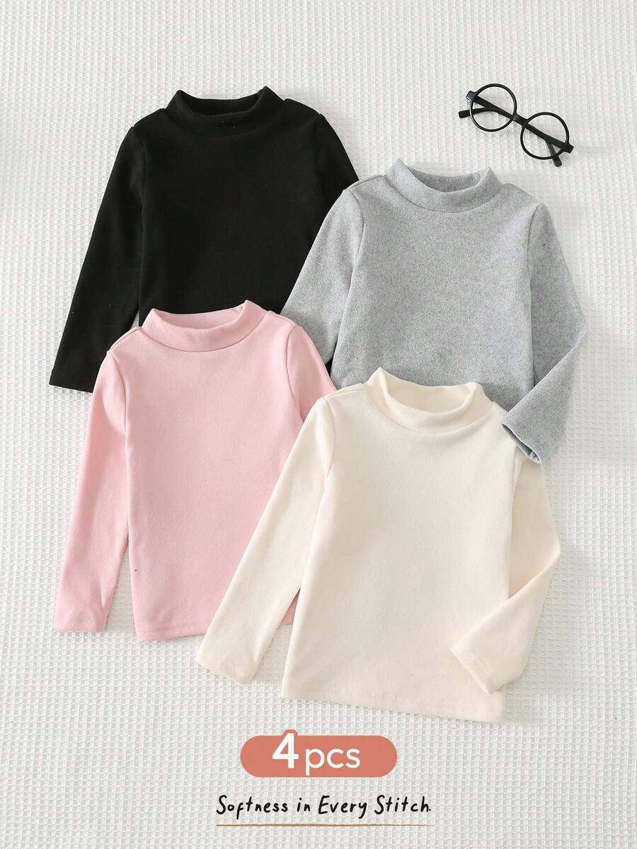 Cozy Pixies Baby Girl Solid Color Knitted Soft Round Neck Long Sleeve Pullover Tops 4pcs Set - Light Grey - View 1