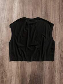 Manfinity Joysei Camisola corta holgada de talla estándar en color negro, para vacaciones - Negro - Ver 5