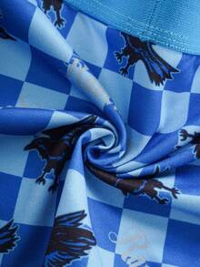 HARRY POTTER X SHEIN Women's Checkerboard Print Elastic Waist Boxer Shorts - Royal Blue - View 5