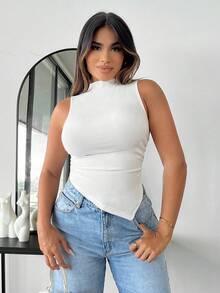 SHEIN SXY 小高領不對稱下擺背心上衣 - 白色 - 查看 4