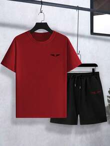 Manfinity Roughcore Men's Printed Colorblock Crew Neck Short Sleeve T-Shirt And Drawstring Waist Shorts Set - Multicolor - View 2