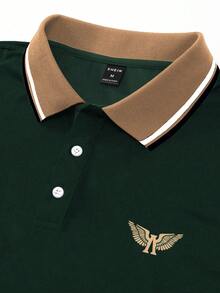 Manfinity Homme Men's Summer Casual Colorblock Patchwork Polo Shirt - Dark Green - View 4