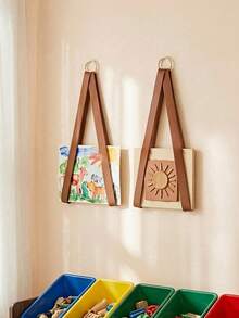 Haus Hana 1Pc/4Pcs French Style Wall Storage Rack, PU Leather Strap & Metal Loop, Practical And Decorative Function, Keeps Magazines, Books And Notebooks Tidy, Perfect For Living Room, Study Or Entryway, Lightweight Wall Hanging Organizer - Multicolor - View 1