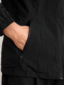 1pc Men's Jacket, Black Stand Collar Mesh Lining Jacket, Lightweight Woven Fabric, Men's Outdoor Functional Minimalist Casual Jacket, Suitable For Daily Commute And Outdoor Activities In Spring, Summer And Autumn - Black - View 8