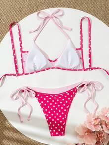Swim Vcay 女款 2 件組海灘夏季套裝，多色隨機印花肩帶上衣與比基尼泳褲，2 合 1 泳衣套裝 - 彩色 - 查看 2
