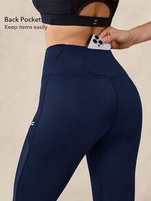 OutZeal Women Outdoor Blue Leggings Solid Color Running Gym Yoga Quick-Dry Tummy Control High Waist Mesh Panel Spors Pants Summer Spring - Navy Blue - View 4