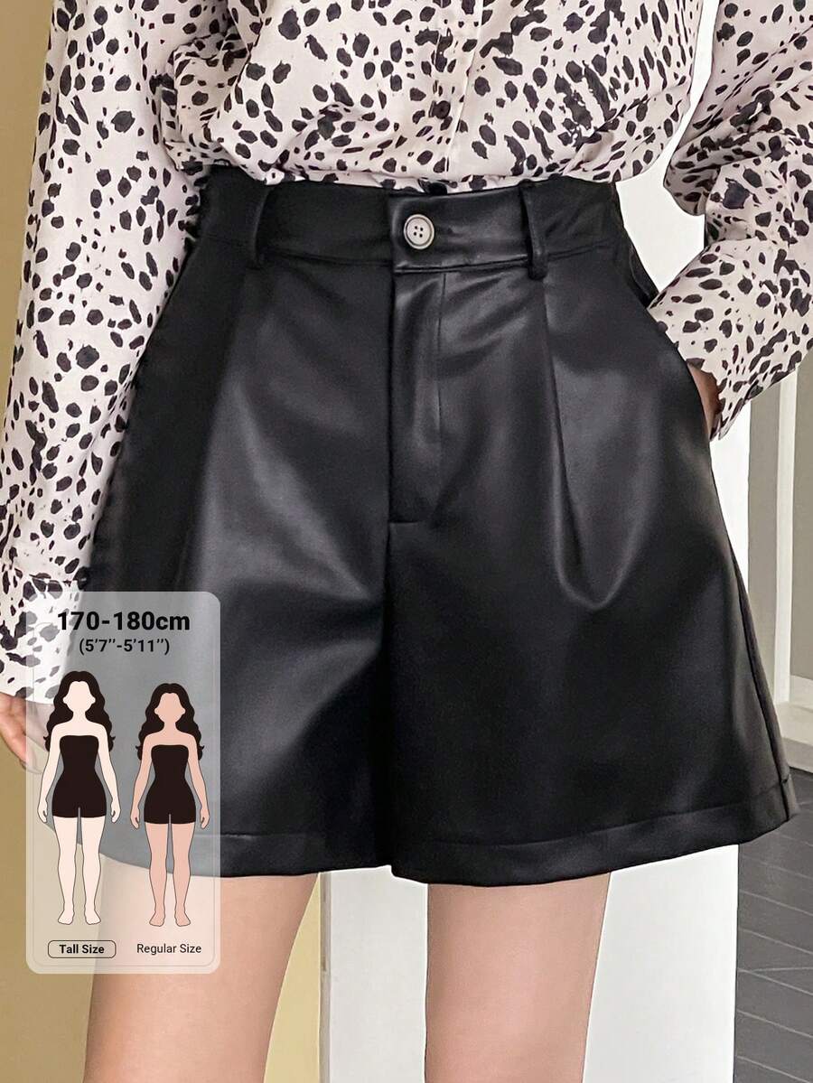 Dazy Tall Celana Pendek Kasual Wanita dari Kulit PU - Hitam - View 1