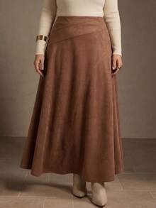 MOTF PREMIUM 2026 NEW FASHION ELEGANT STYLE PLUS SIZE WOMEN'S SUEDETTE SKIRT - Coffee Brown - View 4