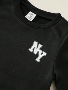 SHEIN 6件組男嬰秋冬可愛百搭針織純色印花連帽衫與長褲套裝，百搭多件式運動服、慢跑褲、運動衫套裝，秋冬套裝 - 彩色 - 查看 8