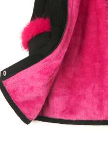 SHEIN Jaket Fleece Tebal Warna Polos Kasual Berkerudung Panjang Sedang untuk Anak Perempuan, Musim Dingin - Hitam - View 5