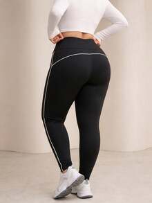 Lacomfia Spring/Summer Elegant Casual Plus Size Women's High Waist Leggings - Black and White - View 2