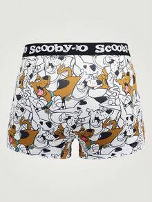 SCOOBY-DOO X SHEIN Men's Letter & Cartoon Print Swim Trunks, Suitable For Summer Vacation & Beach - Black and White - View 2