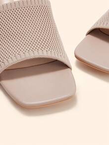 CUCCOO BASICS Ladies Coarse Heel Open Toe Sexy Commuter Fabric Summer Breathable Mules High Heel Sandals Apricot - Apricot - View 3