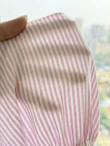 SHEIN Teen Girl Teen Girls Spring Summer New Pink And White Fresh Woven Striped Casual Vacation Umbrella Hem Multi-Layered Doll Style Tank Top, Casual Wear, Summer Outfit - Pink - View 6