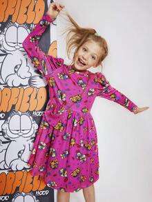 GARFIELD | SHEIN 少女卡通印花粉色公主风甜美可爱连衣裙搭配斜挎包 - 玫紅色 - 查看 4