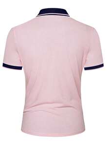 Manfinity Homme 男士拼色休閒日常穿著短袖 Polo 衫 - 粉色 - 查看 2