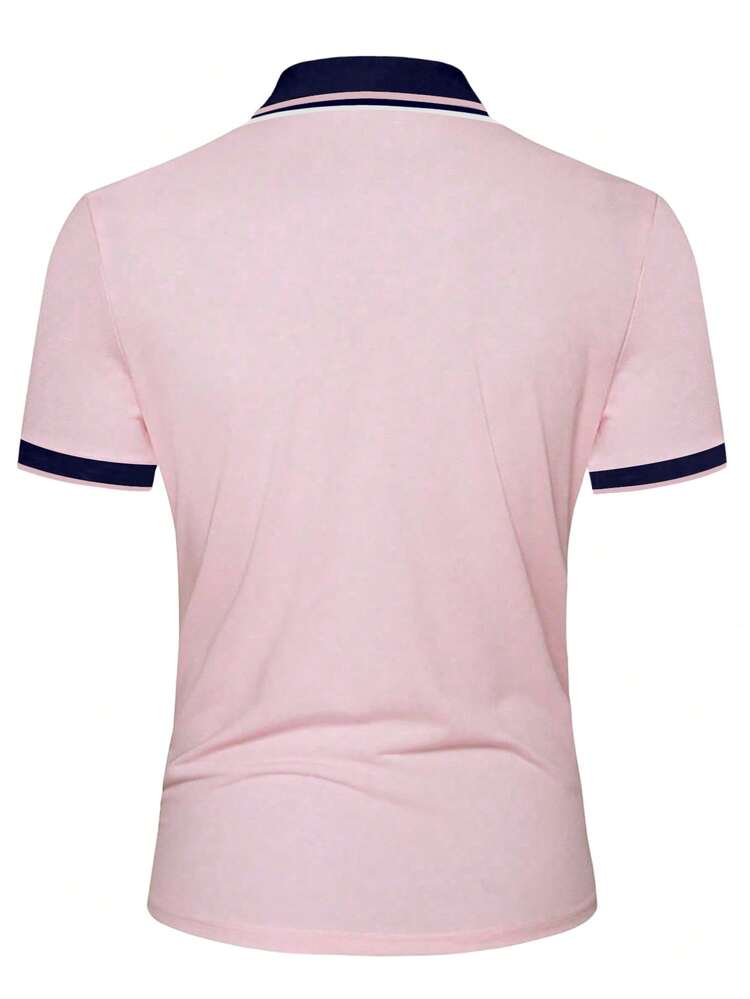 Manfinity Homme Camisa polo de manga corta con bloques de color para uso diario casual para hombres - Rosa - Añade 2