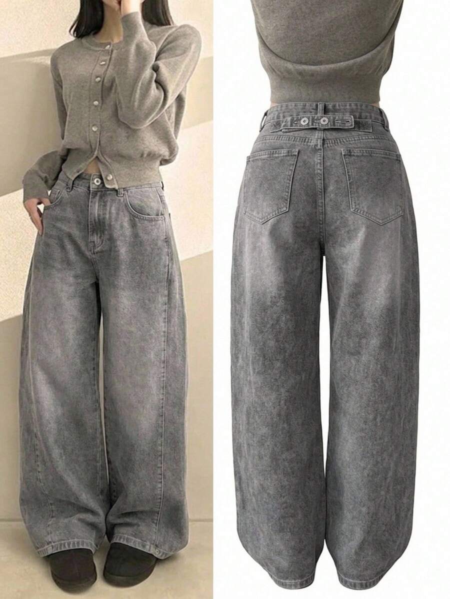DAZY Casual Washed Distressed Straight Leg Jeans - Grey - View 1