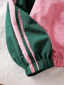 SHEIN Elladie kids 女童大童翡翠綠拼接長袖刺繡馬圖案布料直筒褲2件套運動休閒秋季服裝粉色 - 綠色 - 查看 3