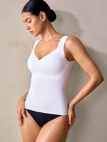 Top moldeador sin costuras para mujer, que da forma a la cintura y el abdomen. Camiseta minimalista que se puede usar como prenda exterior, para dar forma al Body - Blanco - Ver 7