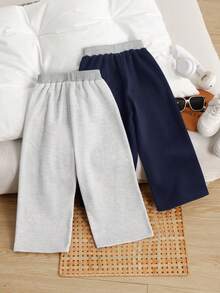 SHEIN Girlism Young Girl Casual Knitted Sweatpants, Contrast Waistband, Street Style, Solid Color Knitted Loose Casual Wide Leg Sweatpants, Cool Street Style, Daily Wear, Back To School, Casual Cute, Sister Outfit, Mother And Daughter Matching - Multicolor - View 5