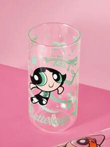 THE POWERPUFF GIRLS X SHEIN 1個 19.60oz/580ml L號可愛卡通圖案印花硼矽酸鹽玻璃杯，耐冷耐熱，適用於牛奶、果汁、咖啡、氣泡水等，草莓、蝴蝶結、貓咪圖案 - 無色 - 查看 4
