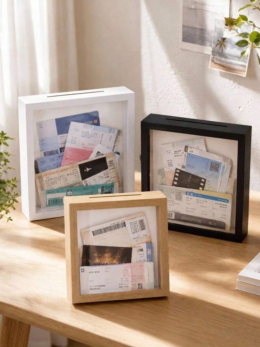 Haus Hana Ticket Stub Memory Box Display Frame, Clear Front Shadow Box With Top Drop Slot For Train, Concert & Movie Tickets, Travel Receipts, Boarding Passes, Photos & Small Mementos, Desktop Or Wall Keepsake Organizer Gift - multicolor - View 1