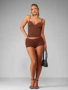 MISSGUIDED Longline Corset Tank Top With Bustier Detail Fitted Ribbed Bodycon Top - Coffee Brown - View 4