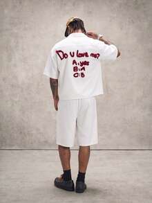 PAVTROS Men's Casual Letter Embroidered Shirt And Shorts Set Y2k Outfit Men - White - View 1