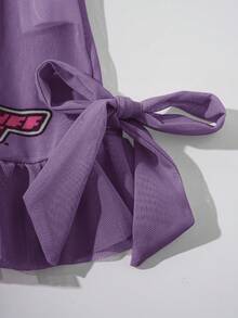 THE POWERPUFF GIRLS X SHEIN 女童條紋卡通印花抓皺連身泳衣，適合海邊度假、泳池派對、海灘派對 - 紫色 - 查看 6