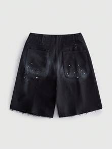 ROMWE MEN Pantalones cortos de mezclilla cargo con estampado y ajuste holgado para hombre - Negro - Ver 3