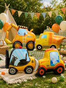 MINKOJA 4pcs NEW Design Excavator Bulldozer Foil Balloon For Construction Theme Birthday Party Decorations Supplies, Baby Shower Birthday Decorating Balloons, Party Supplies - View 5