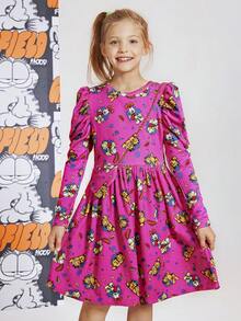 GARFIELD | SHEIN 少女卡通印花粉色公主风甜美可爱连衣裙搭配斜挎包 - 玫紅色 - 查看 6