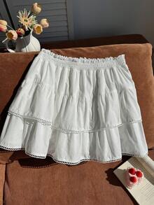 Comfortcana Plus Size Cotton White Cake Mini Skirt Vacation Summer Cute Kawaii Formal Fancy Elegant - White - View 5